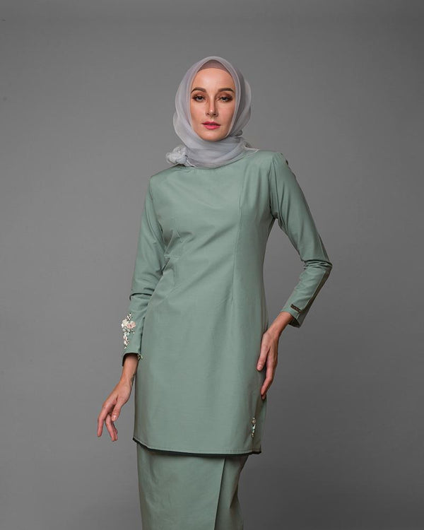Kurung Moden Iris - Olive Green