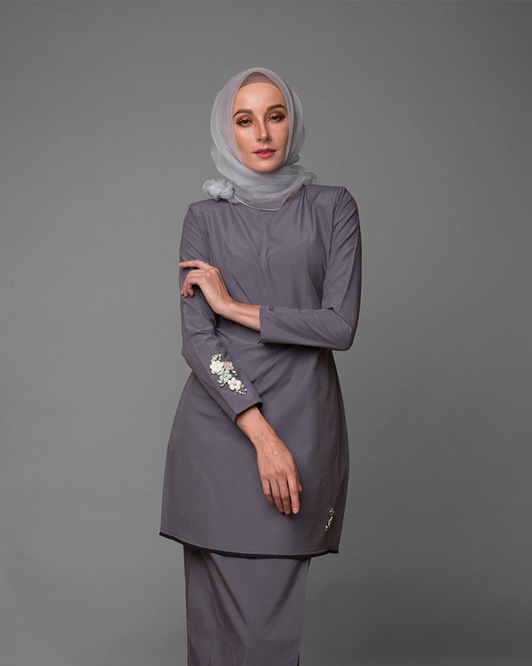 Kurung Moden Iris - Pastel Grey